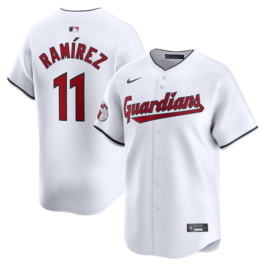 Men Cleveland Guardians #11 Jose Ramirez Nike White Home Limited Player MLB Jersey->->
